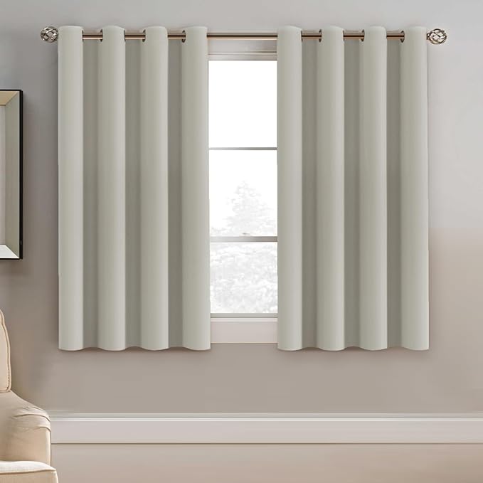 H.VERSAILTEX Blackout Curtain for Living Room Small Window Kitchen Blackout Curtains 45 inch Length Energy Saving Solid Grommet Blackout Drape, One Panel, Ivory/Cream, 52" W x 45" L