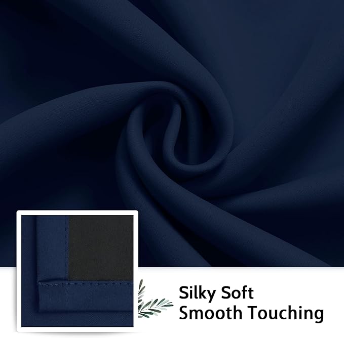 SimpleHome 100% Blackout Curtains for Bedroom,Thermal Insulated Navy Blue Grommet Window Drapes Room Darkening Curtains for Living Room with Black Back,38 x 72 Inch,2 Panels