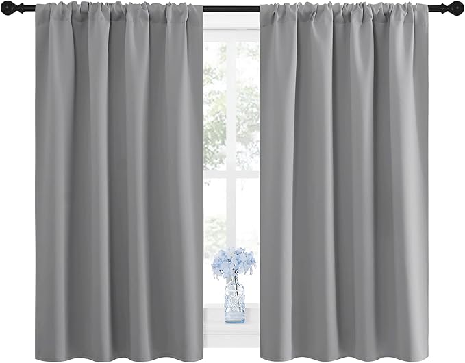 NICETOWN Window Curtains for Bedroom - Home Decoration Thermal Insulated Rod Pocket Blackout Blinds & Drapes for Small Windows (Silver Grey, 2 Panels, W42 x L45 -Inch)