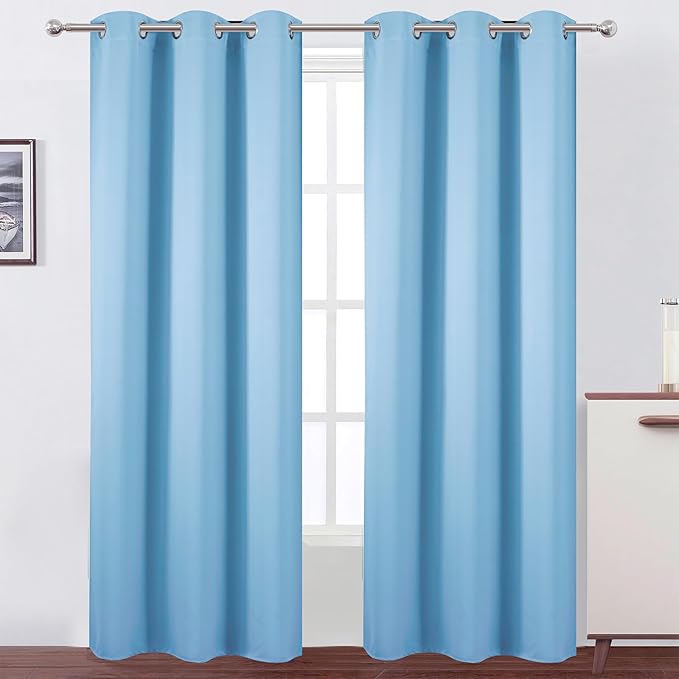LEMOMO Sky Blue Thermal Blackout Curtains/42 x 84 Inch/Set of 2 Panels Room Darkening Curtains for Bedroom