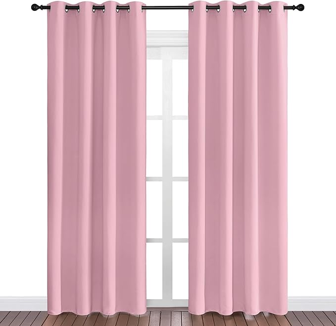 NICETOWN Crystal Pink Blackout Curtains Grommet - Home Decorations Thermal Insulated Solid Grommet Top Blackout Living Room Panels/Drapes for Gift (1 Pair, 55 x 86 inches)