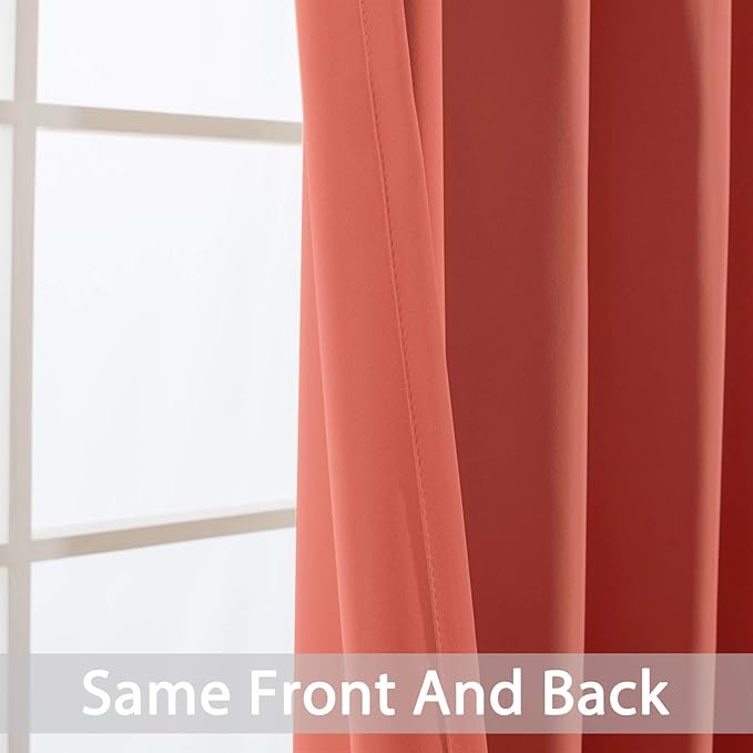 Yakamok Room Darkening Thermal Insulated with Grommet Blackout Curtains for Bedroom, 52Wx72L inch, Coral Orange, 2 Panels