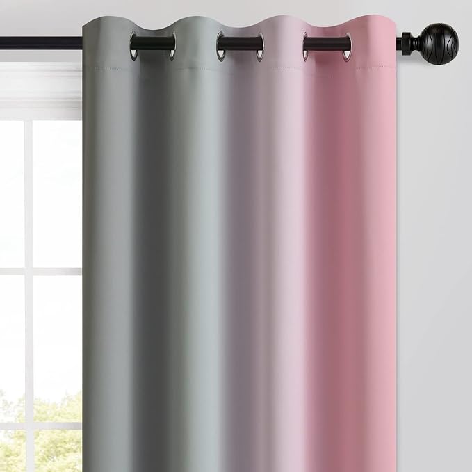 Yakamok Ombre Grey and Pink Curtains for Bedroom, Gradient Room Darkening Curtains 63 inches Long,Grommet Thermal Insulated Light Blocking Window Drapes/Curtain for Living Room,52 x 63 Inch,2 Panels
