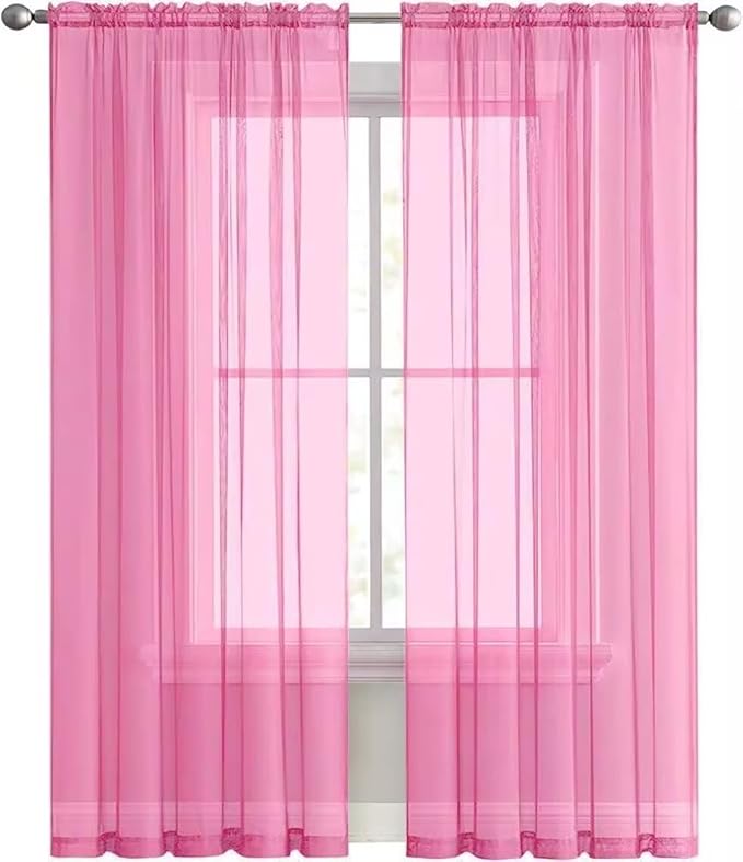 SpaceDresser Basic Rod Pocket Sheer Voile Window Curtain Panels Pink 1 Pair 2 Panels 60 Width 108 Inch Long for Kitchen Bedroom Children Living Room Yard（Pink, 60W x 108L）