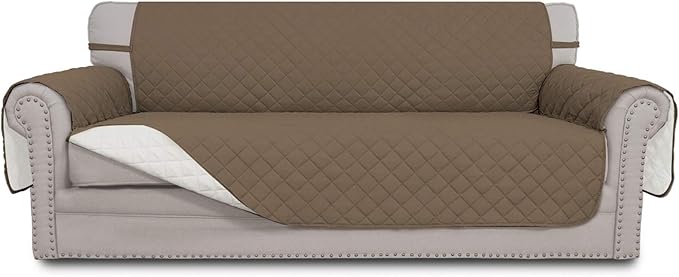 Easy-Going 4 Seater Sofa Slipcover Reversible Sofa Cover Water Resistant Couch Cover with Foam Sticks Elastic Straps Furniture Protector for Pets Children Dog Cat (XX-Large, Camel/Ivory)