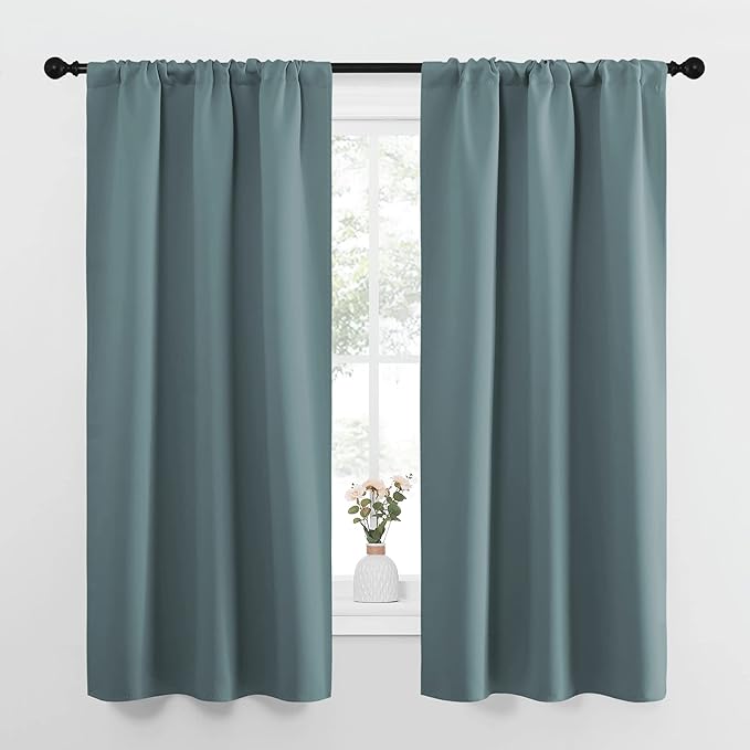 NICETOWN Greyish Blue Blackout Curtains Panels for Window, Thermal Insulated Rod Pocket Blackout Drapes/Draperies for Living Room (2 Panels, W34 x L63 inches)