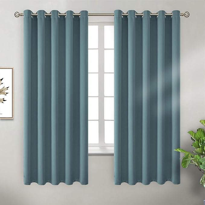 BGment Room Darkening Curtains 63 Inches Long - Grommet Thermal Insulated Drapes Window Treatment Curtains for Bedroom, 2 Panels, 70 x 63 Inch, Stone Blue