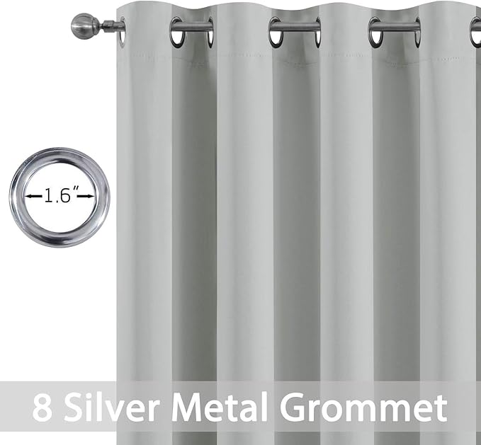 Yakamok Soft Room Darkening Light Gray Blackout Curtains Thermal Insulated Grommet Curtain Panels for Bedroom, 52W x 63L,Light Grey, 2 Panels
