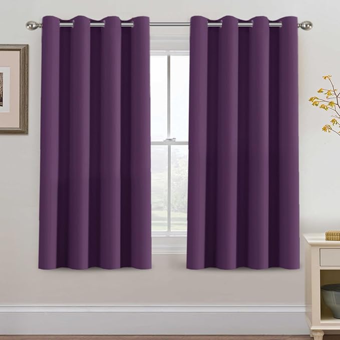 H.VERSAILTEX Blackout Curtains 63 Inch Length Purple Drapes Curtains Elegant for Living Room, Thermal Insulated Small Curtain for Winter/Christmas Holiday, Grommet Top, One Panel, 52" W x 63" L