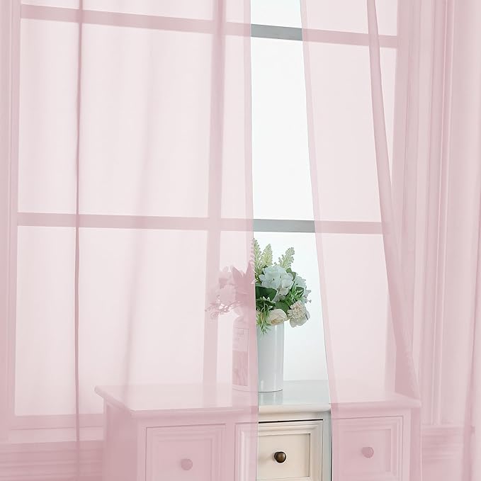 OVZME Blush Pink Sheer Curtains 63 Inches Long 2 Panels - Soft Light Filtering Window Sheer Panels for Living Room/Bedroom, Top Dual Rod Pocket, 1 Pair, Each 42Wx63L Inches