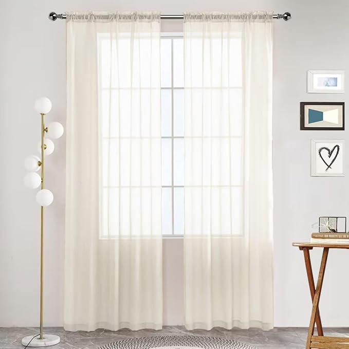 SpaceDresser Basic Rod Pocket Sheer Voile Window Curtain Panels Ivory 1 Pair 2 Panels 52 Width 90 Inch Long for Kitchen Bedroom Children Living Room Yard(Ivory,52 W x 90 L)