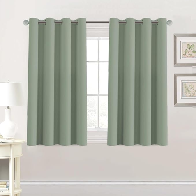 H.VERSAILTEX Blackout Curtain for Living Room Small Window Kitchen Blackout Curtains 45 inch Length Energy Saving Solid Grommet Blackout Drape, One Panel, Cyan, 52" W x 45" L