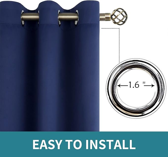 BGment Blackout Curtains for Living Room - Grommet Thermal Insulated Room Darkening Curtains for Bedroom, Set of 2 Panels (52 x 54 Inch, Navy Blue)
