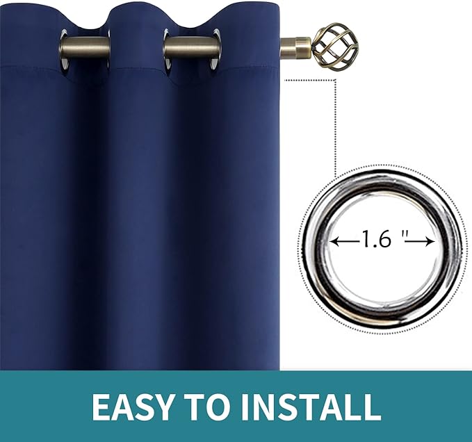 BGment Blackout Curtains for Living Room - Grommet Thermal Insulated Room Darkening Curtains for Bedroom, Set of 2 Panels (42 x 72 Inch, Navy Blue)