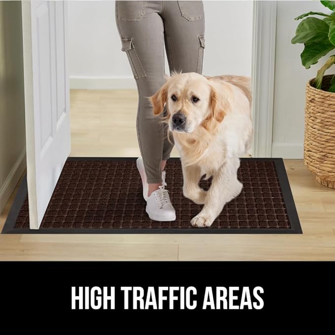 GORILLA GRIP 100% Waterproof All-Season WeatherMAX Doormat 35x23, US Designed Natural Rubber, Stain and Fade Resistant, Low Profile Indoor Outdoor Door Mats, Easy Clean Patio Mat, Coffee Squares