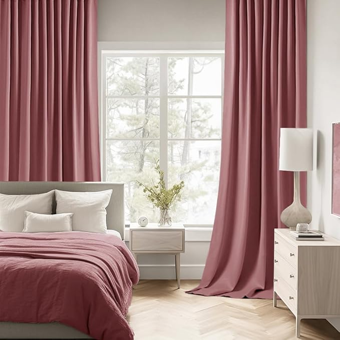 MIULEE Dusty Rose Back Tab Blackout Curtain 96 Inch Long 2 Panels Set for Bedroom, Rod Pocket/Pinch Pleat Thermal Insulated Living Room Darkening Pleated Light Blocking Floor to Ceiling Drape