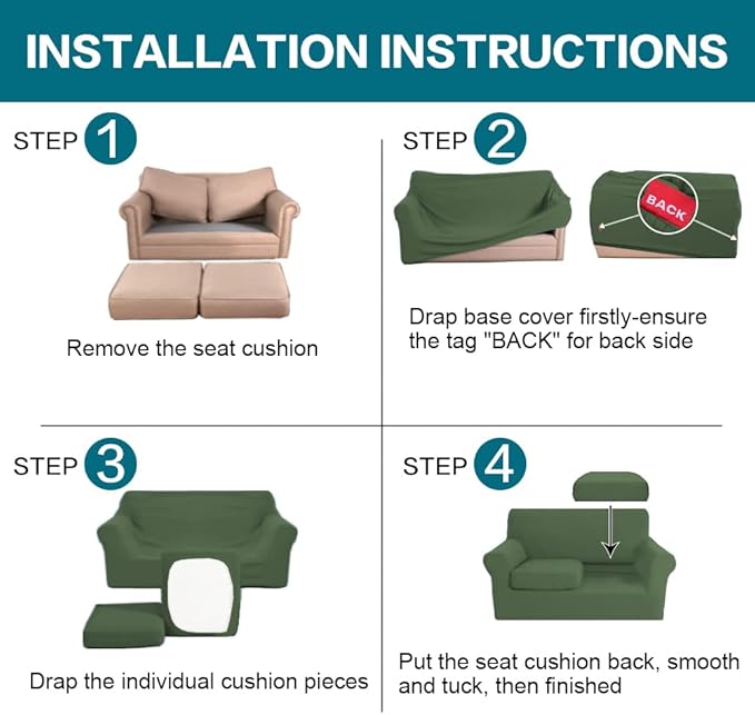 Turquoize 3 Piece Sofa Covers for 2 Cushion Couch Sofa Slipcover Soft Couch Cover for Dogs-Washable Sofa Furniture Covers with 2 Individual Cushion Covers,(Loveseat, Bronze Green)