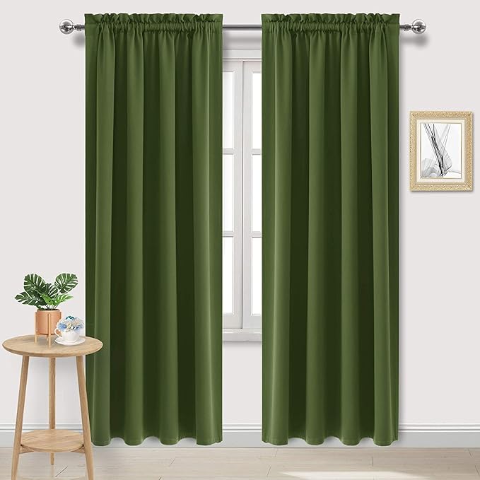 DWCN Blackout Curtains Room Darkening Thermal Insulated Bedroom Curtains Window Curtain Panels, 42 x 84 inches Long, Set of 2 Olive Green Rod Pocket Drapes