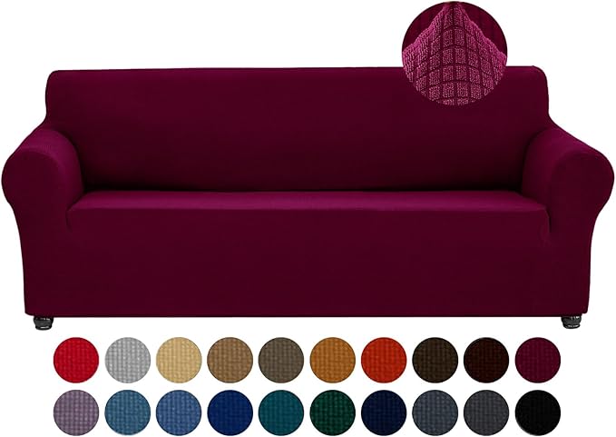 Joccun Christmas Stretch Couch Cover Slipcovers, 1-Piece Sofa Covers for 3 Cushion Couch Spandex Jacquard Washable Furniture Protector Cover for Living Room,Kids,Pets(Sofa,Burgundy)