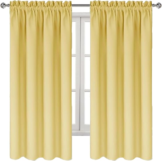 DWCN Blackout Curtains for Bedroom – Rod Pocket Thermal Insulated Noise Reducing Noise Reducing Drapes for Living Room, W 38 x L 63 Inch, 2 Panels, Light Yellow