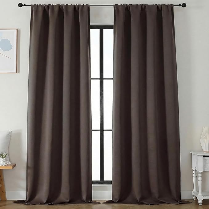 Simplebrand Blackout Extra 10ft Curtains for Patio 120 Inches Long 2 Panels Set, Solid Thermal Insulated Energy Saving Rod Pocket Window Treatment Curtains Blackout Drapes, 50" Wx120 L, Chocolate