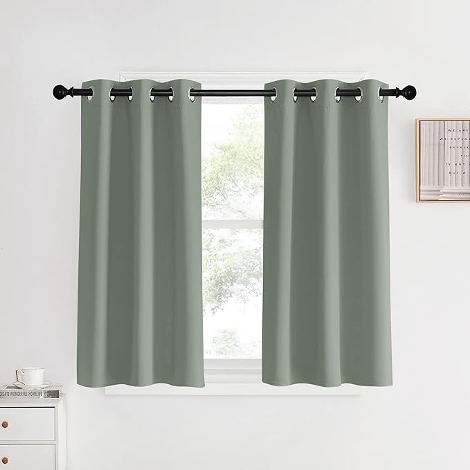 NICETOWN Bedroom Curtain Panels Blackout Draperies, Sage Green, 1 Pair, 34 by 40-inch, Thermal Insulated Solid Grommet Blackout Curtains/Drapes