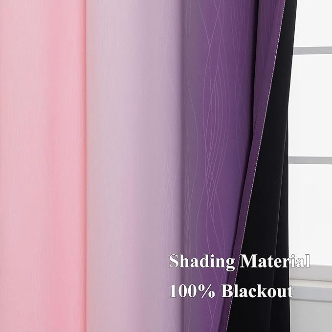 Estelar Textiler Pink and Purple Ombre Blackout Curtains 90 Inches Long 2 Panels Set, Thermal Insulated Gradient Drapes for Bedroom, Full Room Darkening Energy Saving Curtains for Living Room,52Wx90L