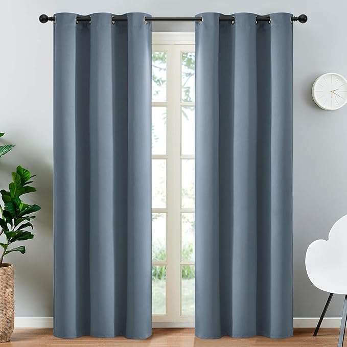 Yakamok Blackout Curtains Room Darkening Thermal Insulated with Grommet Window Curtain for Bedroom/Living Room(38Wx90L inch, Stone Blue, 2 Panels)