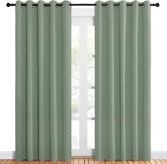 NICETOWN Room Darkening Draperies Window Curtain Panels, Greyish Green, 2 Panels, W60 x L84 -inch, Thermal Insulated Grommet Room Darkening Curtains for Bedroom