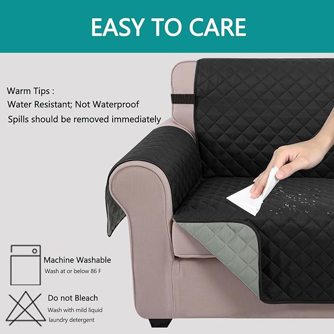 U-NICE HOME Recliner Chair Covers Reversible Chair Cover for Dogs with Elastic Straps Water Resistant Diamond Quilted (23''Armchair, Black/Grey)
