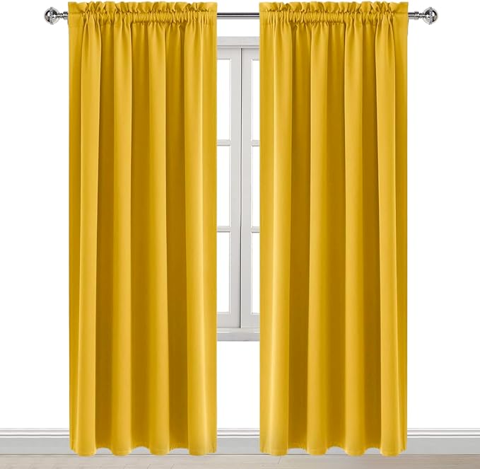 DWCN Blackout Curtains Room Darkening Thermal Insulated Bedroom Curtains Window Curtain Panels, 52 x 84 inches Long, Set of 2 Yellow Rod Pocket Drapes