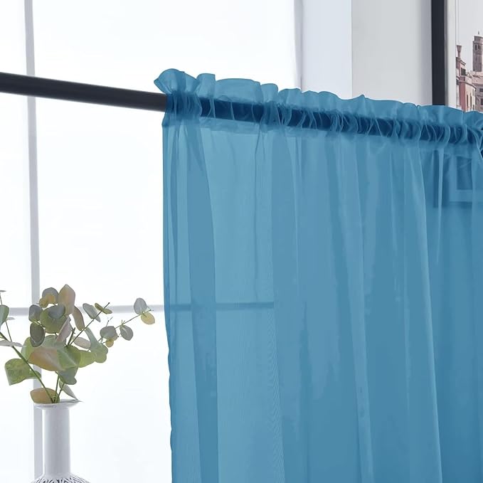 SpaceDresser Basic Rod Pocket Sheer Voile Window Curtain Panels Blue 1 Pair 2 Panels 52 Width 108 Inch Long for Kitchen Bedroom Children Living Room Yard（Blue, 52W x 108L）