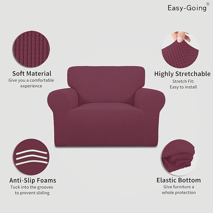 Easy-Going Stretch Oversized Chair Sofa Slipcover 1-Piece Couch Sofa Cover Furniture Protector Soft with Elastic Bottom for Kids Spandex Jacquard Fabric Small Checks ASH Rose