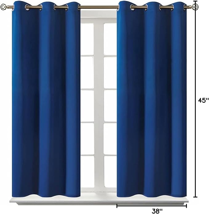 BGment Blackout Curtains for Bedroom - Grommet Thermal Insulated Room Darkening Curtains for Living Room, 38 x 45 Inch, 2 Panels, Royal Blue