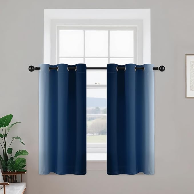 Yakamok Blue and Greyish White Ombre Curtains, Room Darkening Gradient Color Curtains for Bedroom, Light Blocking Thermal Insulated Window Drapes for Living Room(2 Panels, 42x36 Inch)