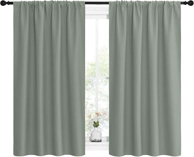 NICETOWN Window Curtains Blackout Drapes - Thermal Insulated Solid Rod Pocket Blackout Curtains/Draperies for Living Room (Greyish Green, One Pair, 42 by 54-Inch)