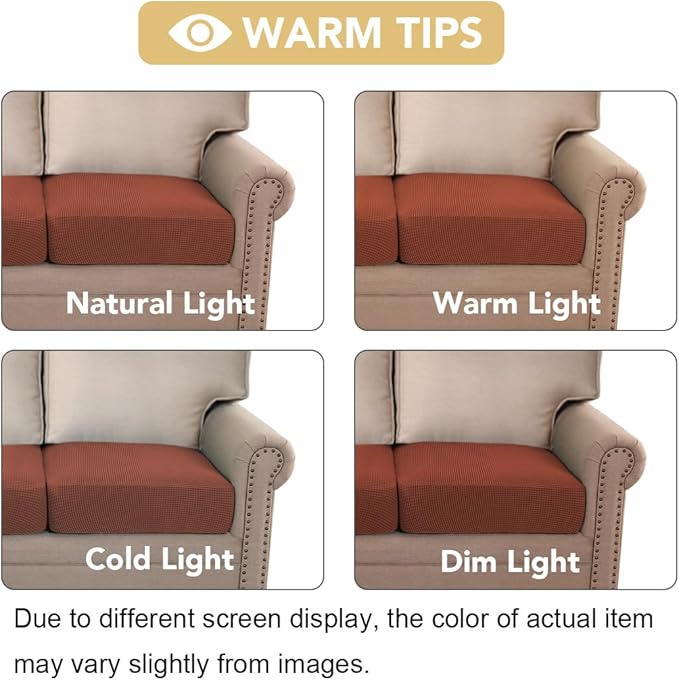 H.VERSAILTEX Super Stretch Individual Seat Cushion Covers - Sofa & Couch Cushion Slipcover Sets - Thick Jacquard Textured Twill Fabric (3 Piece XL Sofa Cushion Covers, Rust)
