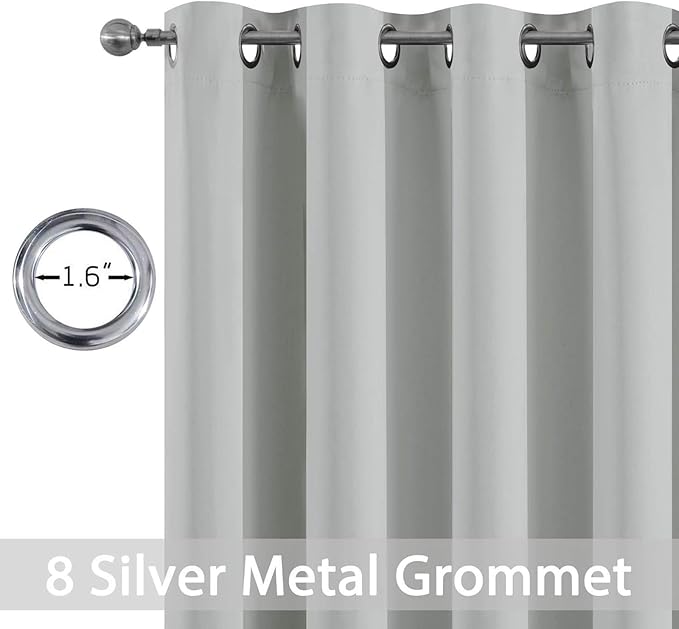 Yakamok Blackout Curtains Room Darkening Thermal Insulated Window Panels,Solid Grommet Top Drapes for Bedroom/Living Room(52Wx90L, Light Grey, 2 Panels)