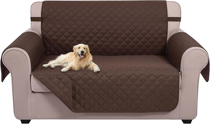 U-NICE HOME Loveseat Sofa Cover Reversible Couch Cover for Dogs with Elastic Straps Water Resistant Furniture Protector for Pets Couch Cover for 2 Cushion Couch (Loveseat, Chocolate/Chocolate)