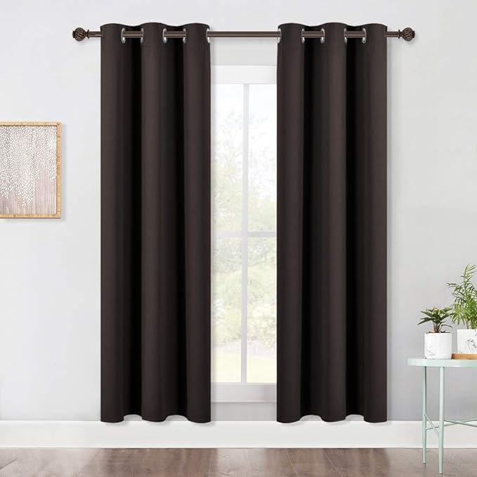 NICETOWN Blackout Window Curtains 70" L, 2 Panels, 34 inch, Toffee Brown, Grommet Top Room Darkening Thermal Insulated Vertical Window Drapes Modern for Flat/Apartment