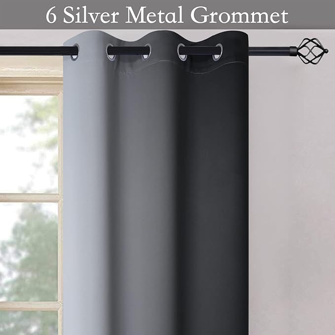 SimpleHome Ombre Room Darkening Curtains for Bedroom, Gradient Black to Grey White Light Blocking Thermal Insulated Grommet Window Curtain/Drapes for Living Room,2 Panels, 42x84 inches Length