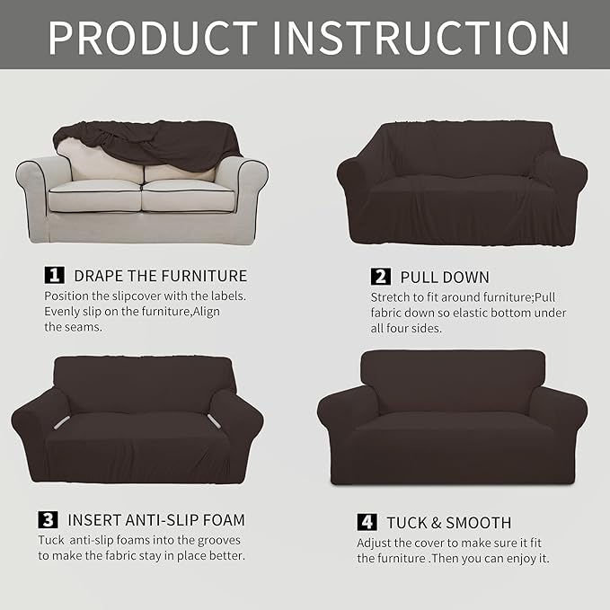 Easy-Going Stretch Chair Sofa Slipcover 1-Piece Couch Sofa Cover Furniture Protector Soft with Elastic Bottom for Kids, Pet. Spandex Jacquard Fabric Small Checks (Chair, Chocolate)