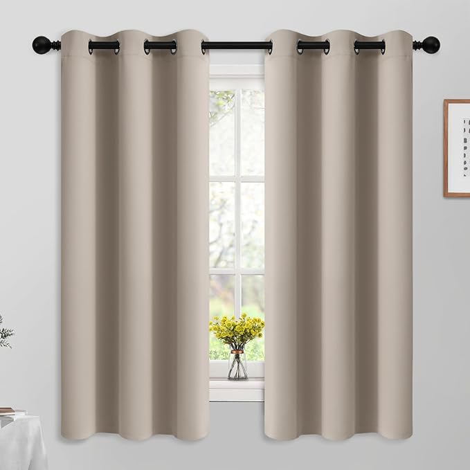 Yakamok Room Darkening Grommet Window Drapes Thermal Insulated Light Blocking Natural Blackout Curtains for Bedroom (42Wx63L,Natural,2 Panels)