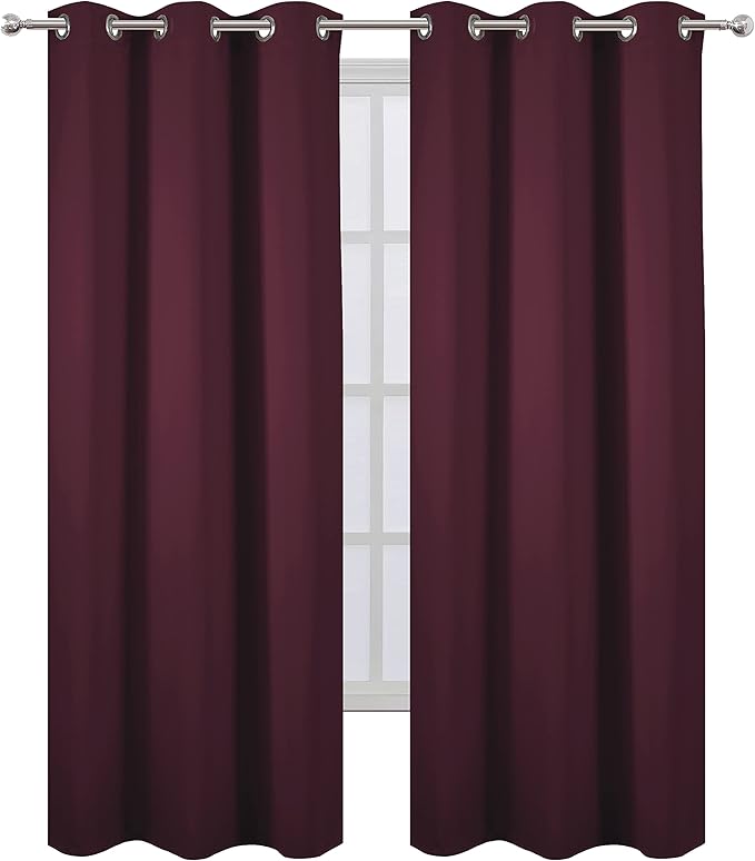 LEMOMO Burgundy Red Thermal Blackout Curtains/38 x 84 Inch/Set of 2 Panels Room Darkening Curtains for Bedroom