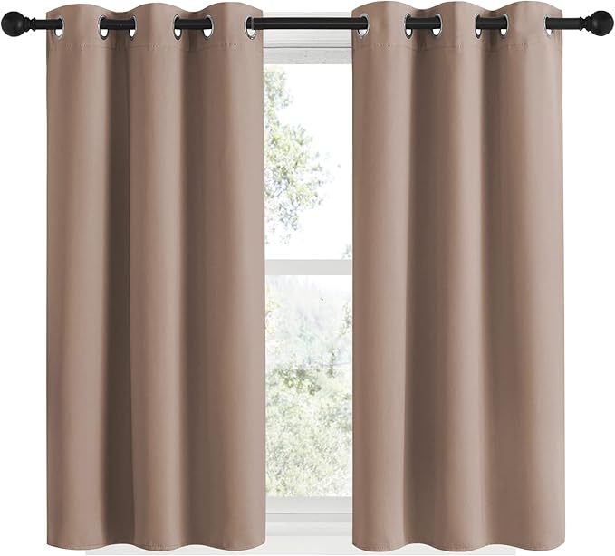 NICETOWN Blackout Window Curtains and Drapes for Kitchen, Window Treatment Thermal Insulated Solid Grommet Blackout Drapery Panels (Set of 2, 34 by 48 inches, Cappuccino)