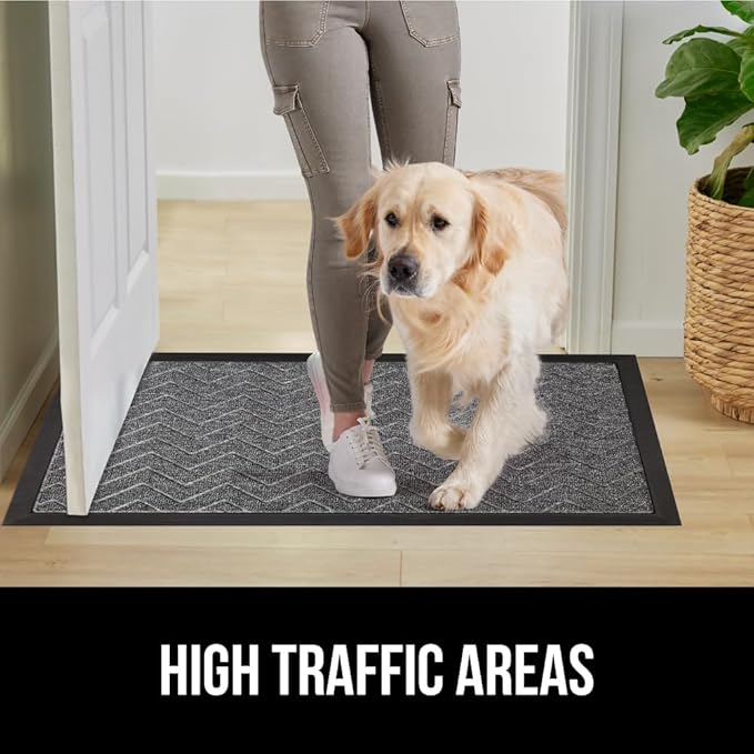 GORILLA GRIP 100% Waterproof All-Season WeatherMAX Doormat, 72x24, Durable Natural Rubber, Stain and Fade Resistant, Low Profile, Indoor Outdoor Door Mats, Easy Clean Patio Entrance Mat, Steel Chevron