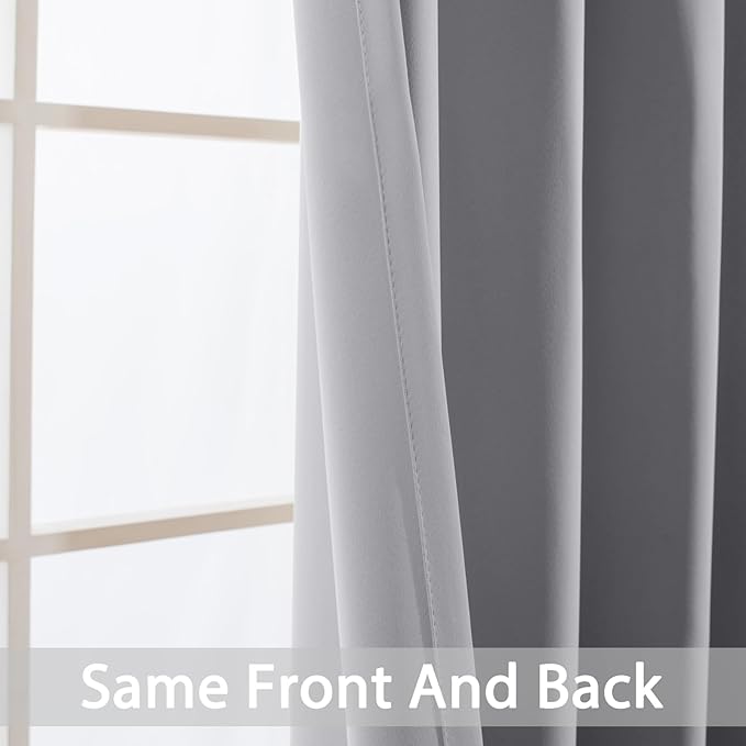 Yakamok Light Gray Blackout Curtain Panels 96 inches - Light Reducing Thermal Insulated Solid Grommet Blackout Curtains/Panels/Drapes for Living Room 1 Panel, 52 inches by 96 Inch, Light Grey