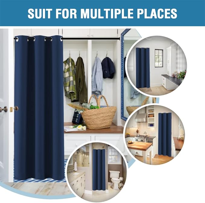H.VERSAILTEX Doorway Curtain Blackout Closet Door Curtain Room Divider Window Treatment Curtain for Bedroom Thermal Insulated Privacy Drape Soundproof Grommet, 42 x 80 inches, 1 Panel, Navy