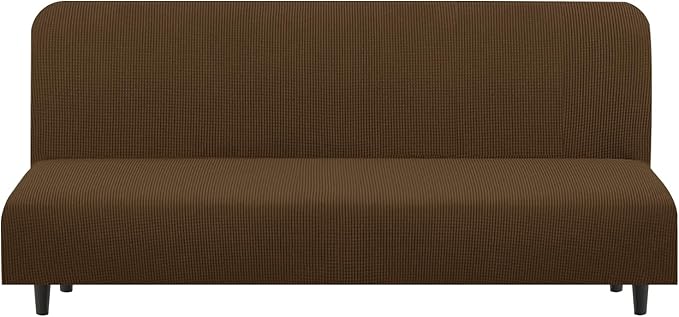 U-NICE HOME Stretch Futon Cover Armless Bed Slipcover - Soft Jacquard Fabric Washable for Pet Friendly, Brown