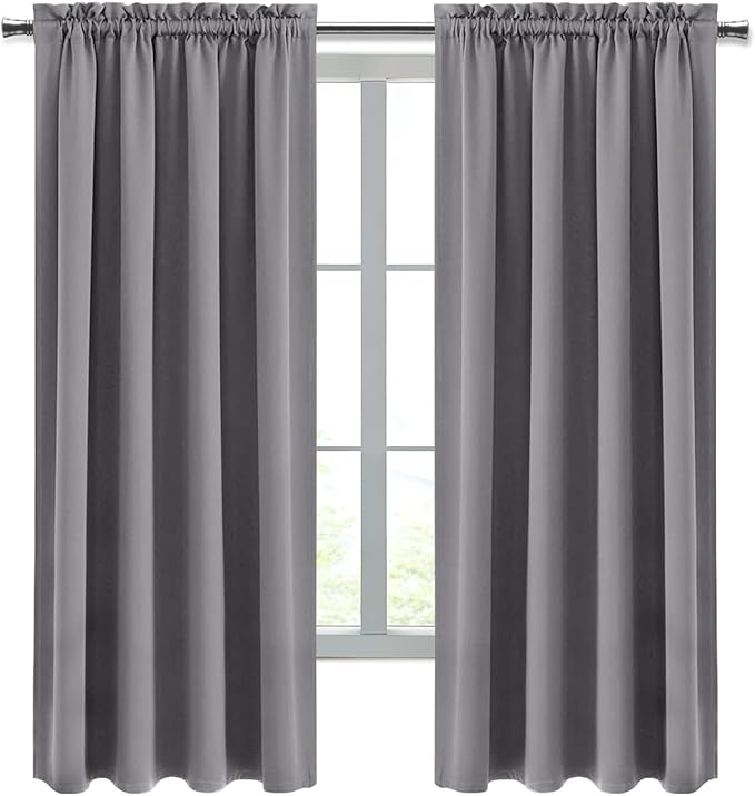 DWCN Blackout Window Curtain Panels, Light Blocking, Thermal Insulated, Energy Saving, Noise Reducing, Rod Pocket Top, Set of 2 (Width 42 Inch x Length 63 Inch, Grey)